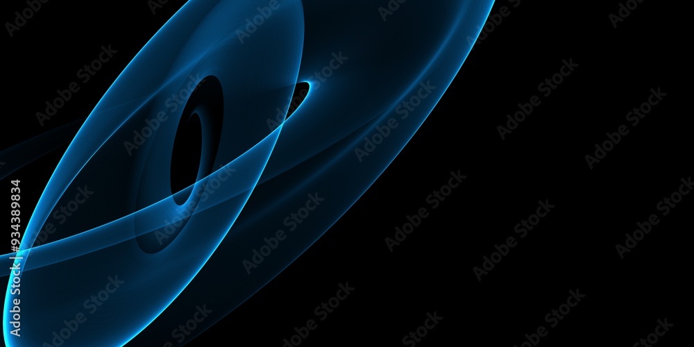 Poster blue abstract wave on black background. flowing glowing blue curve shape. modern shiny gradient wavy