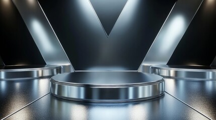 A silver stage with three platforms