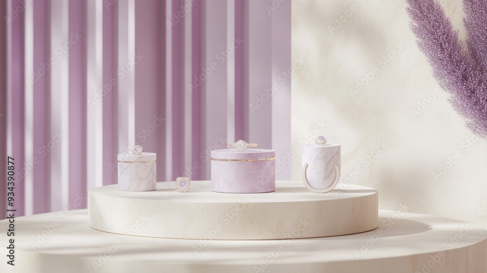 Poster a display of three marble boxes with a white background
