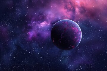 Fototapeta premium Glowing Purple Planet in Nebula with Stars
