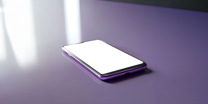 Mockup realista de smartphone sobre mesa de escritório. Template de celular com tela transparente sem fundo