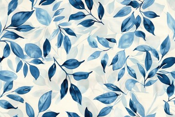 Seamless pattern with blue watercolor leaves on a light background, ideal for nature-inspired and sophisticated designs. ai
