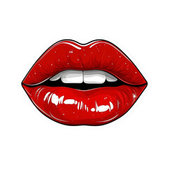 Obraz premium Glossy Red Lips Sticker isolated on transparent background