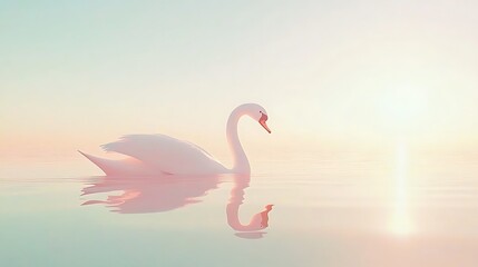 Naklejka premium White Swan on Calm Water at Sunset