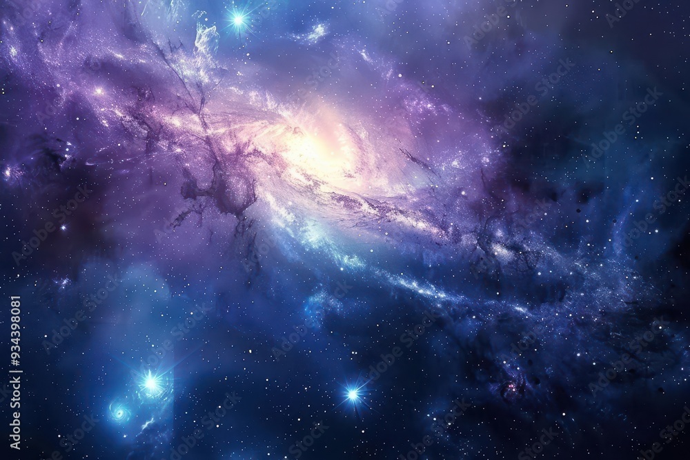 Wall mural glowing purple galaxy with stars and nebulae