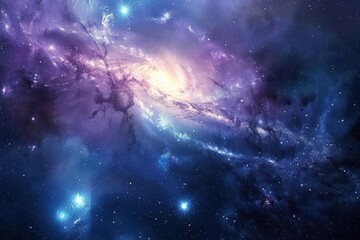 Fototapeta premium Glowing Purple Galaxy with Stars and Nebulae