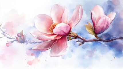 Obraz premium Watercolor depiction of a magnolia flower
