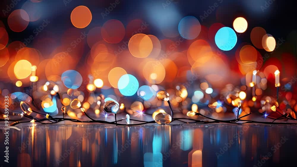 Poster abstract festive background with blurred bokeh lights and candle lanterns