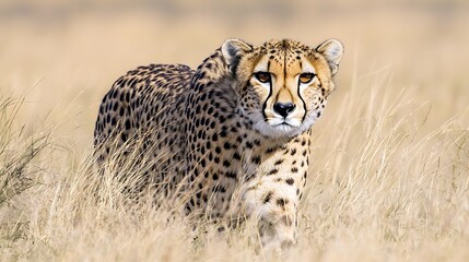 Cheetah Walking Through Grass in African Savanna