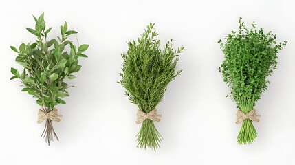 Fototapeta premium Fresh Herbs Bundle Rosemary Thyme Oregano White Background