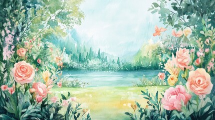 Watercolor Floral Wedding Illustration in a Scenic Landscape