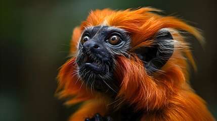 Amazon Golden Lion Tamarin face, its bright fur and curious eyes detailed