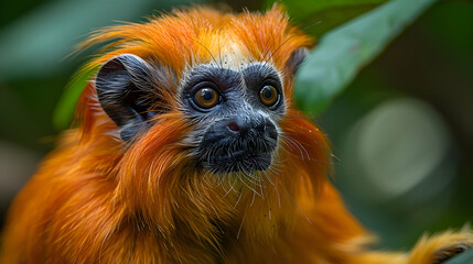Amazon Golden Lion Tamarin face, showcasing its bright fur and curious eyes