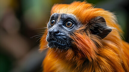 Amazon Golden Lion Tamarin face, showcasing its bright fur and curious eyes