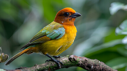 Amazon Guianan Toucanet perched on a branch, its vibrant colors standing out against the green