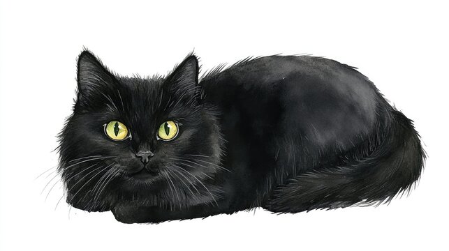 Watercolor illustration of a black cat for Halloween isolated on a white background