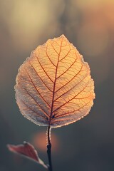 Obraz premium A single leaf on a backdrop of soft filtered sunlight showcasing the intricate patterns AI generated illustration