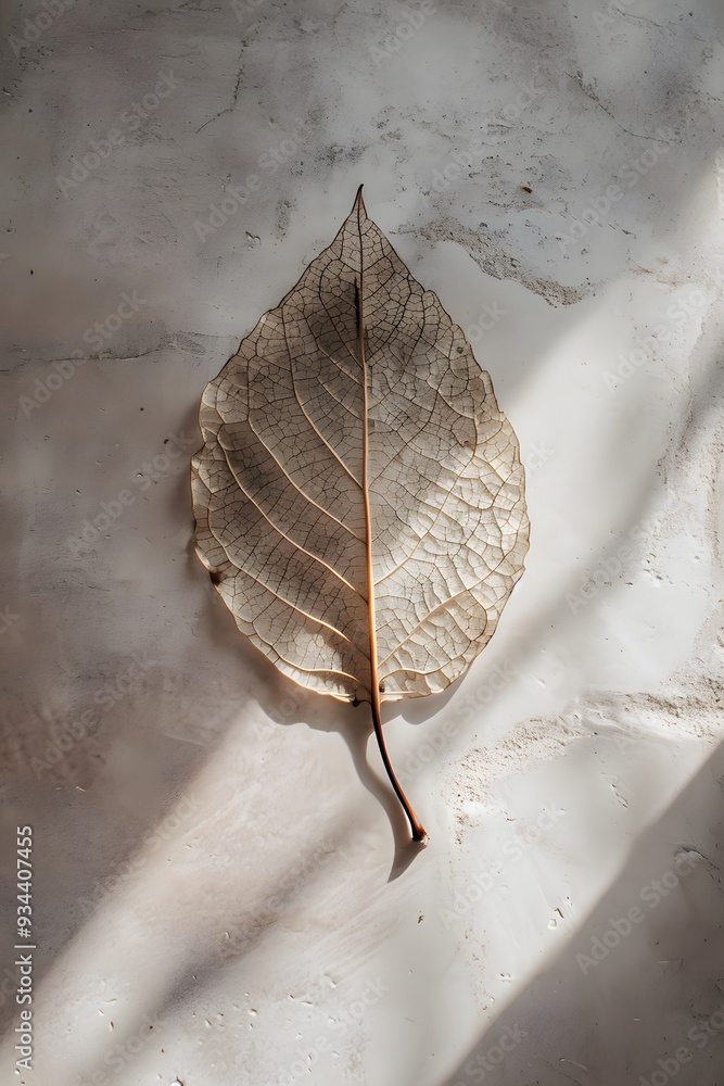 Aufkleber a single leaf on a backdrop of soft filtered sunlight showcasing the intricate patterns ai generated