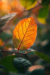 Naklejka premium A single leaf on a backdrop of soft filtered sunlight showcasing the intricate patterns AI generated illustration