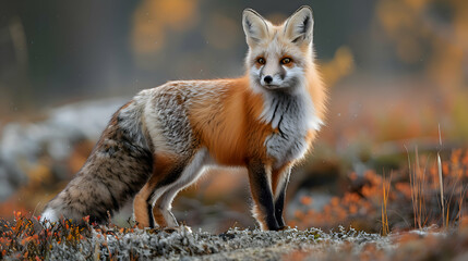 Amazon Hoary Fox standing alert in the forest, its fur and ears
