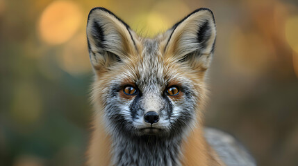 Naklejka premium Amazon Hoary Fox face, its eyes and fur detailed with a soft focus background