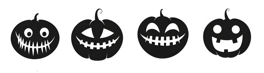Obraz premium Illustration of various pumpkins with scary Halloween faces on white background