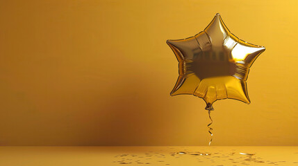 Golden start balloon, present levitation balloons starry shape mock up, isolated. Clear festive decoration for party.