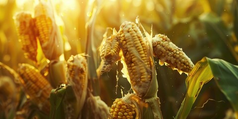 Obraz premium Corn infected with Ear Rot showcasing mold growth resulting from insect damage Decayed corn affected by Aflatoxin Aspergillus flavus and Aspergillus parasiticus suitable for consumption and