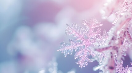 Naklejka premium A soft blurred macro shot of a crystallized snowflake in pastel tones AI generated illustration