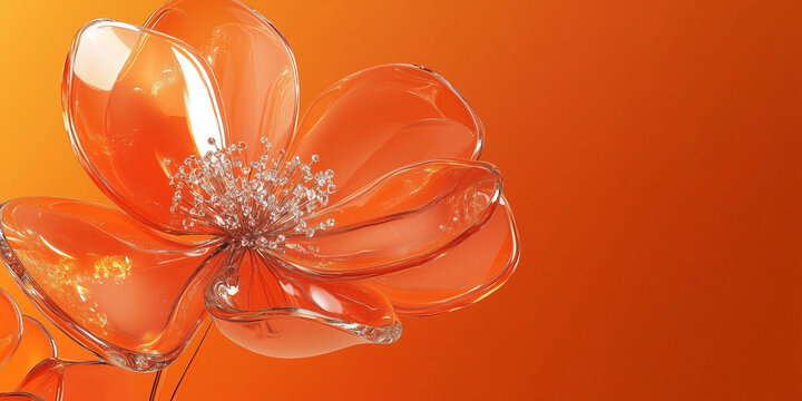 Fiore trasparente su sfondo arancione. Spazio per messaggio