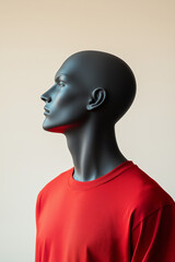 Red T-Shirt on Mannequin with Ivory Background