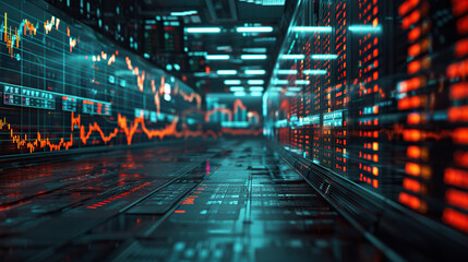 holographic stock market charts overlay, nighttime cityscape. Double exposure