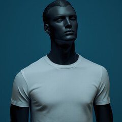 Obraz premium Mannequin Featuring White T-Shirt against Indigo Setting