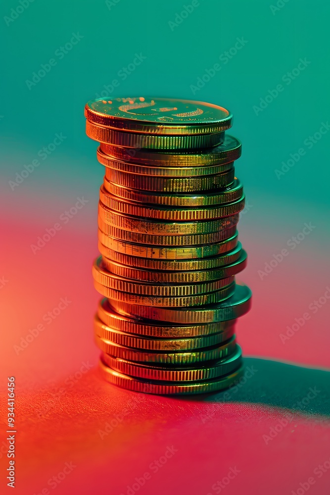 Aufkleber a stack of coins against a gradient backdrop transitioning from red to green indicating market fluct