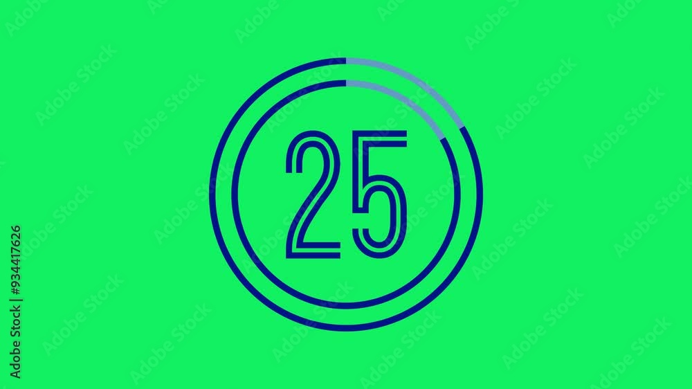 Poster 30-second double ring countdown timer with thin, rounded outline font in navy on green screen. minim