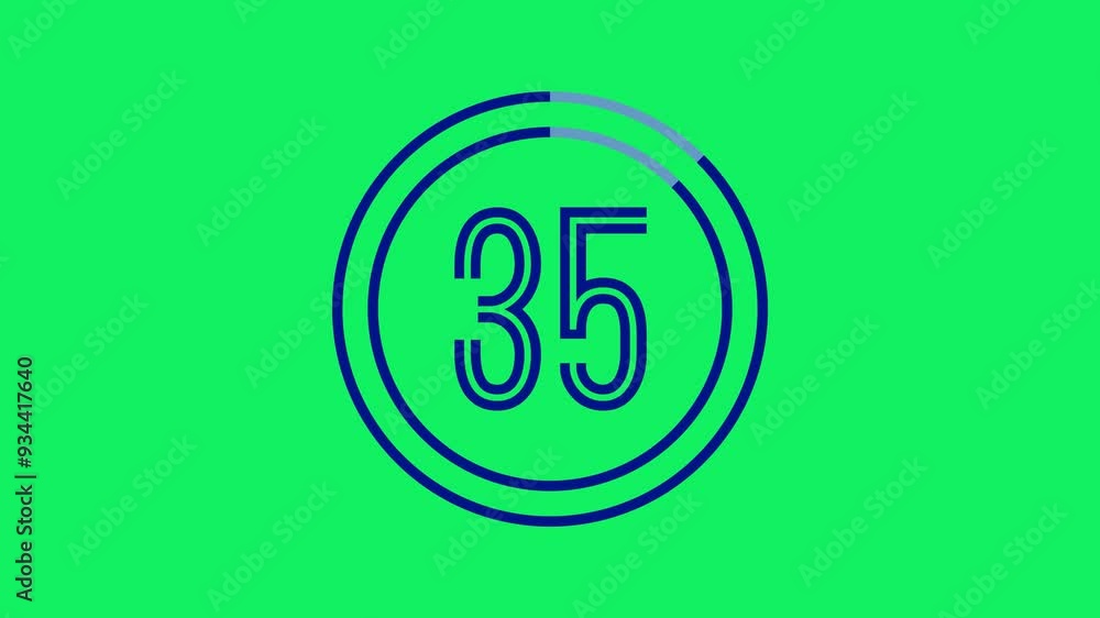 Poster 40-second double ring countdown timer with thin, rounded outline font in navy on green screen. minim