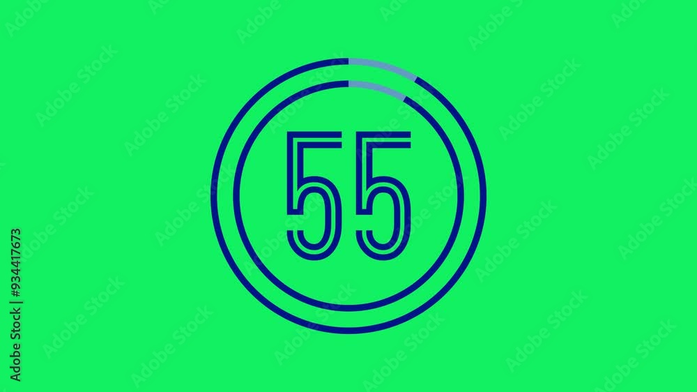 Poster 60-second (1-minute) double ring countdown timer with thin, rounded outline font in navy on green sc