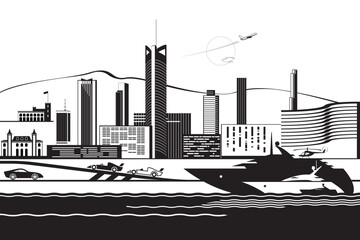 Monte Carlo cityscape from the sea &ndash; vector illustrator