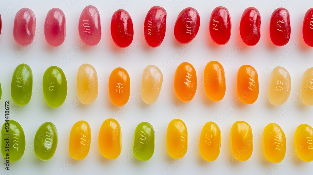 Poster a streamlined layout of a single layer of colorful jelly beans on a flat surface without any distrac