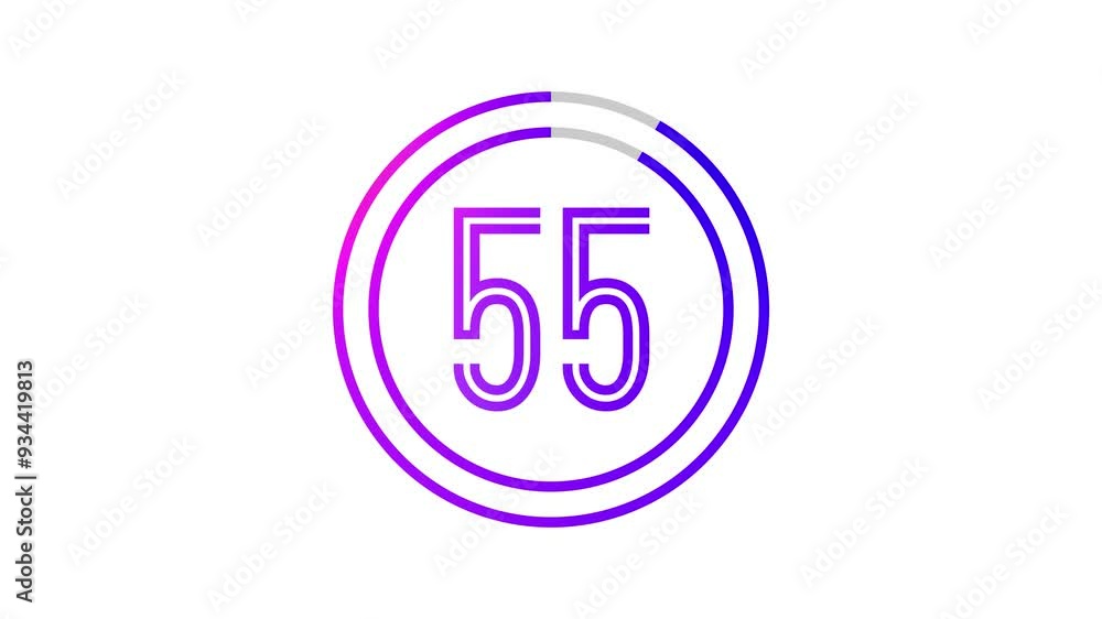 Poster 60-second (1-minute) double ring countdown timer with thin, rounded outline font in purple gradient 