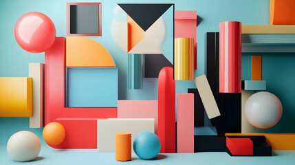 Modern 3D Composition with a Mix of Colorful Shapes