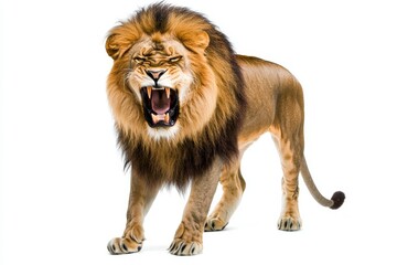 Africa lion leo looking at camera, isolated on a clean png background, king hunter in the savanna, wildlife concept.