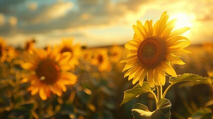 Obraz premium sunflower captured rose-up against sunset background image