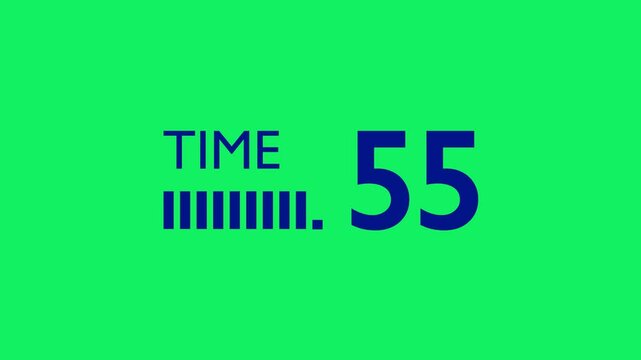 Sleek 60-Second (1 Minute) Navy Countdown with Bold Minimalist Design and Dynamic Bars on a Green Screen. Shrinking bars gradually decrease in length as time counts down. 4K Motion Graphics.
