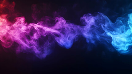 Multicolored thick smoke, blue and purple neon on a black background. AI