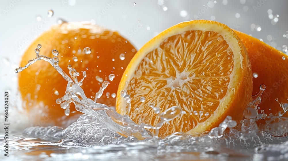 Sticker Refreshing Oranges Splashed With Water on a Sunny Day in an Artistic Kitchen Setting