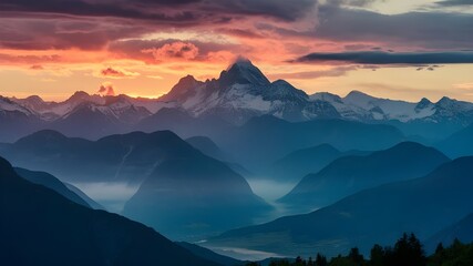Fototapeta premium Majestic Mountain Landscape at Sunset