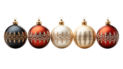Collection set of various Christmas ornaments, isolated on transparent background.
