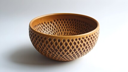 Earthenware bowl, geometric precision, intricate patterns, modern design, minimalist background