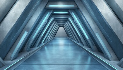 Obraz premium Futuristic Concrete Corridor with Blue Neon Lights